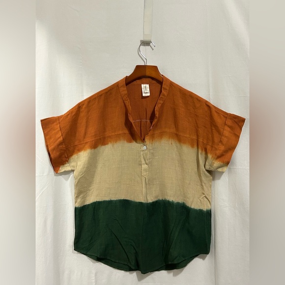 Maaesa Tops - Maaesa - Orange, Beige & Green Color-Block Top